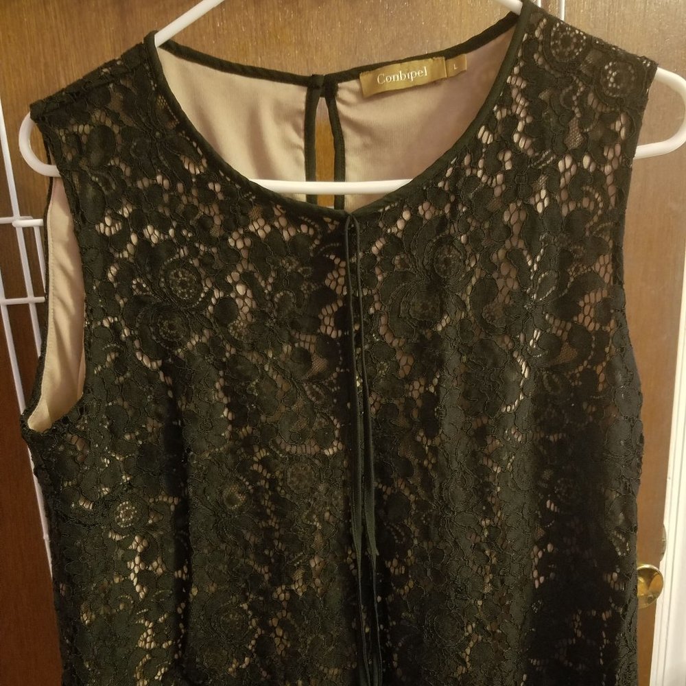 Black and Light Pink/Cream Floral Laced Blouse